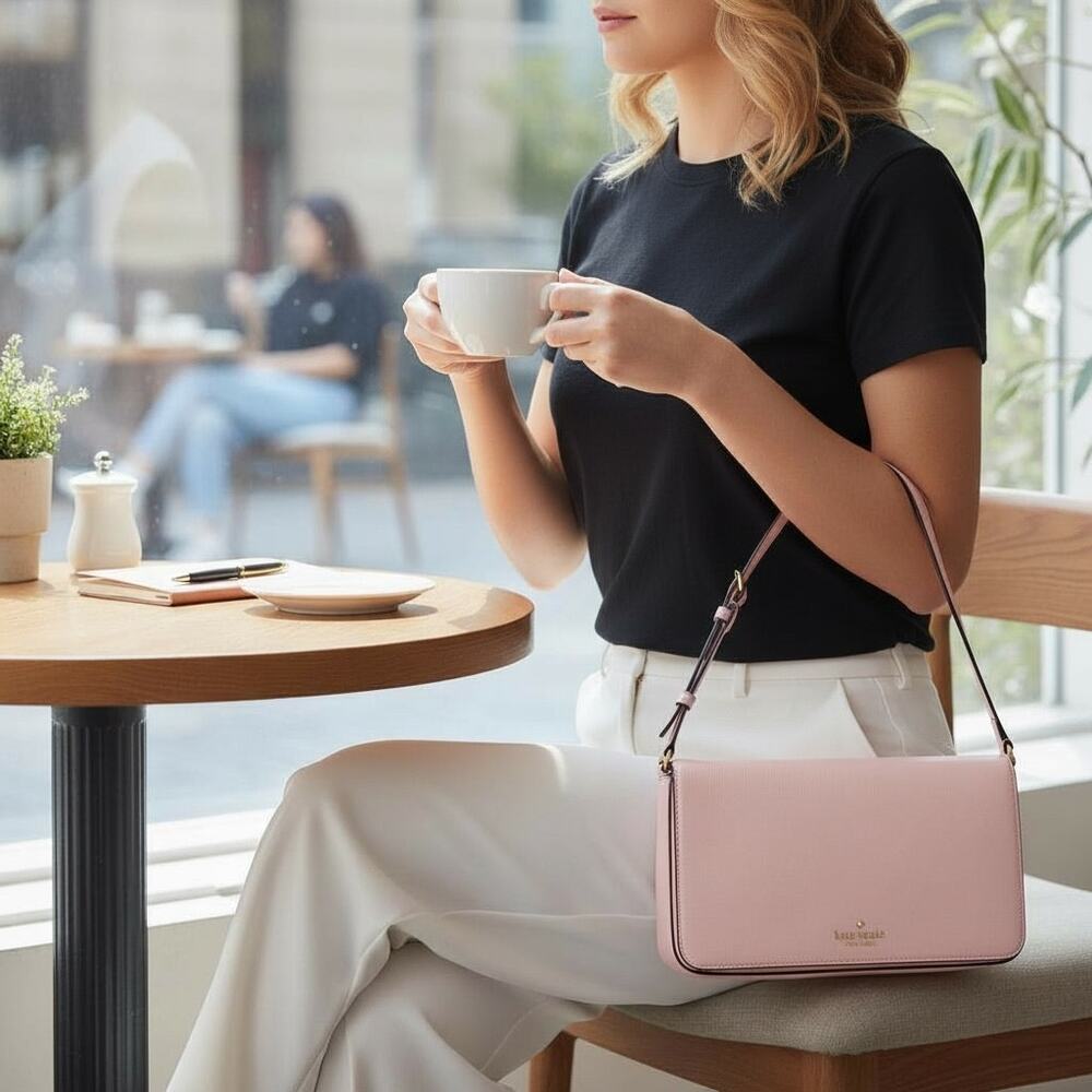 Kate Spade Staci Flap Shoulder Bag Purse in Peony Blossom Pink Leather KF371 - Picture 6 of 6